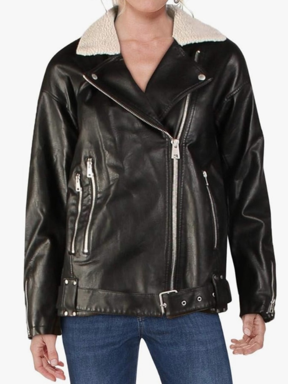 Levi's Black Faux Leather Shearling Collar Moto Jacket